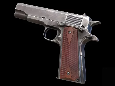 Classic Pistol with Metal Body Textured Wooden Grip and Brown Design Details 3d model