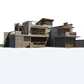Modern Detached Villa Architecture With Wooden Balconies And Brown Roof Design