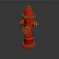 Red Fire Hydrant With Detailed Structure And Reflective Base On Dark Surface