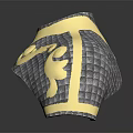Ornate Metallic Decorative Object With Golden Scroll Patterns And Checkerboard Texture