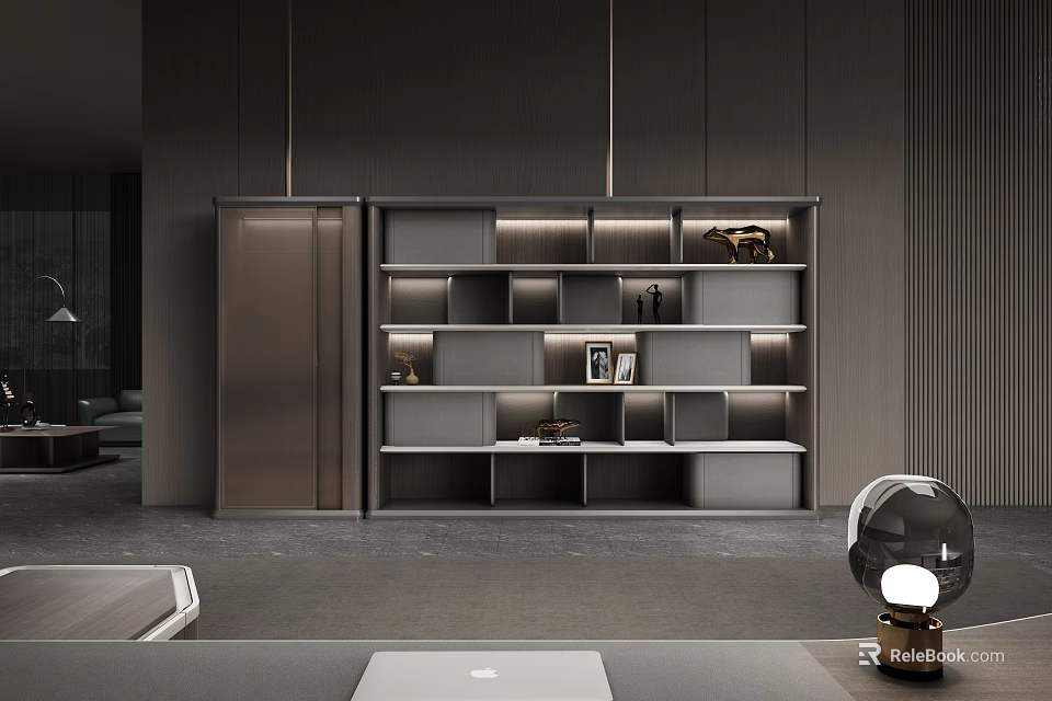 Modern File Cabinet Interior Design With Layered Shelves And Ambient Lighting 3d model 