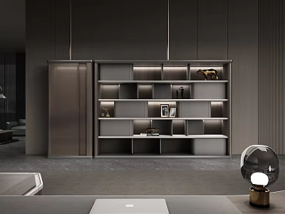 Modern File Cabinet Interior Design With Layered Shelves And Ambient Lighting 3d model