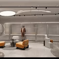 COTAN Clothing Store Modern Interior with Reception Area Orange Gray Sofas Mannequin and Hanging Lights