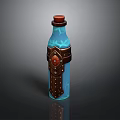 Stylish Glass Bottle With Blue Body Brown Leather Strap Metal Buckle And Red Cork Stopper