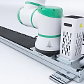Industrial Robotic Arm Equipment with White and Green Design Mounted on Linear Track System 3d model