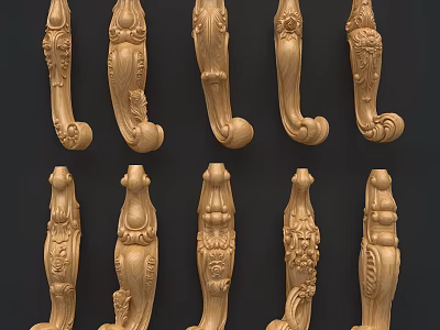 Handcrafted Wooden Carved Decor Elements For Furniture Decoration 3d model