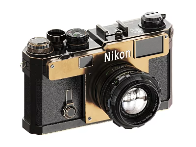 Nikon Vintage Digital Camera With Black Gold Body And Control Knobs 3d model