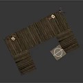 Outdoor Wooden Dock Structure With Steps Colorful Flags And Circular Platform