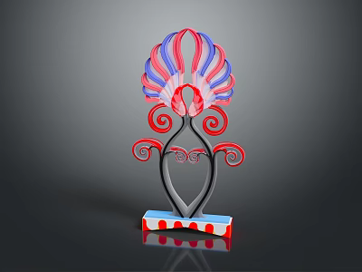 Red Blue And White Decorative Furniture With Spiral Design And Striped Base 3d model