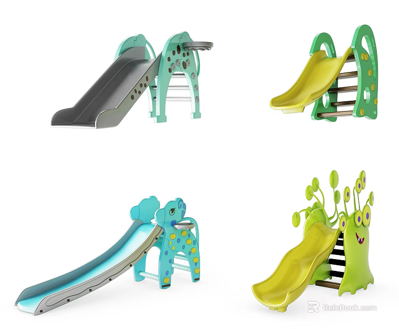 Fun Colorful Cartoon Animal Shaped Playground Equipment with Green Blue Yellow Slides for Kids 3d model 