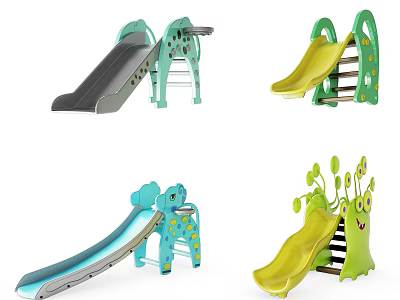 Fun Colorful Cartoon Animal Shaped Playground Equipment with Green Blue Yellow Slides for Kids 3d model