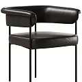 Modern Leather Upholstered Dining Chair With Metal Legs And Armrests