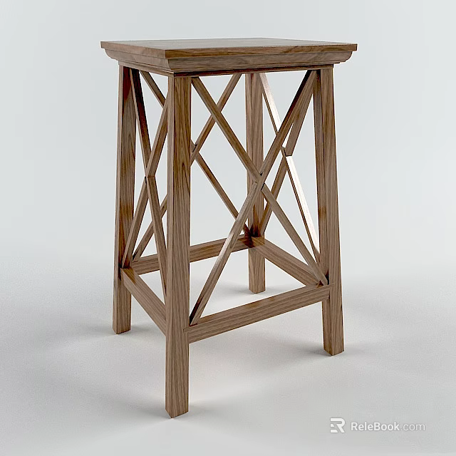 Stylish Wooden Bar Stool With Crossed Support Structure For Home Use 3d model