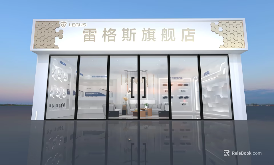 LEAGUS Flagship Store Modern Glass Facade And Interior Display Area 3d model 