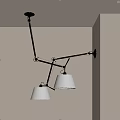 Modern Adjustable Wall Lamp With Two White Lampshades And Metal Arm Mounted On Beige Wall