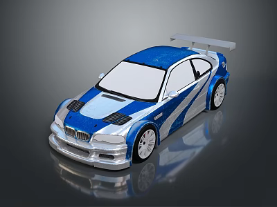 Sleek Blue And Silver Sports Car With Aerodynamic Design And Rear Spoiler 3d model