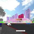 Modern Commercial Complex With Glass Curtain Walls And Surrounding High Rise Buildings In Urban Area