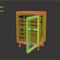 Yellow Modern Storage Cabinet With Open Door And Black Shelves