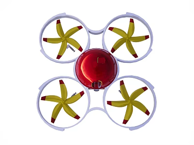 Quadcopter Drone Featuring Four Yellow Blades With Red Tips And Red Center 3d model