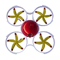Quadcopter Drone Featuring Four Yellow Blades With Red Tips And Red Center