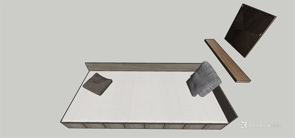 Cozy Bedroom Bed Setup With Wooden Frame White Mattress Gray Pillow And Brown Blanket 3d model 