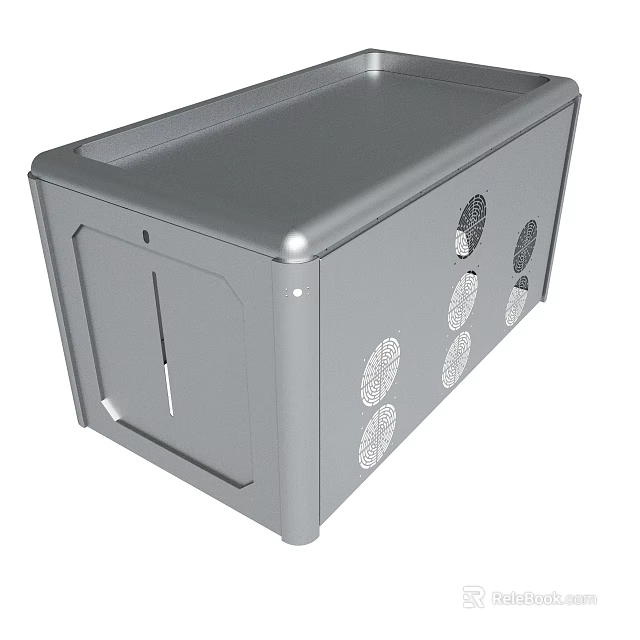 Gray Metal Equipment Enclosure With Ventilation Holes And Panel Door 3d model 
