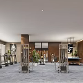 Spacious Modern Gym Interior With Various Workout Equipment And Green Plants