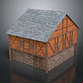 Ancient Architecture With Traditional Timber Frame Gray Tile Roof And Brick Stone Base