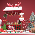 Festive Christmas Scene With Hut Tree Snowman Reindeer And Gift Decorations