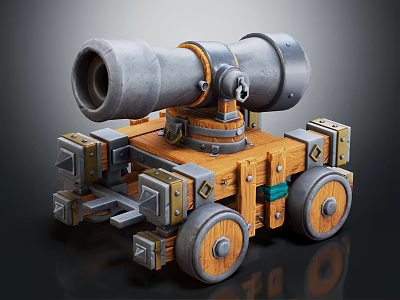 Vintage Weapon Cannon with Metal Barrel Wooden Structure and Wheels 3d model