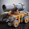 Vintage Weapon Cannon with Metal Barrel Wooden Structure and Wheels