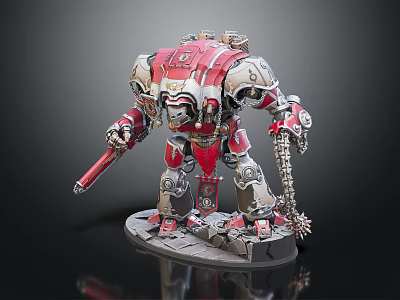 Smart Machine Warrior Model With Red Silver Armor Spear Chain And Rock Base 3d model Smart Machine Warrior Model With Red Silver Armor Spear Chain And Rock Base 3d model