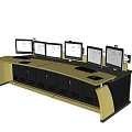 Functional Modern Console Work Desk With Multiple Monitors And Storage Cabinets 3d model