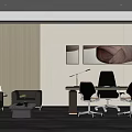 Modern Office Interior Design With Sofa Coffee Table Desk Chairs And Large Windows 3d model