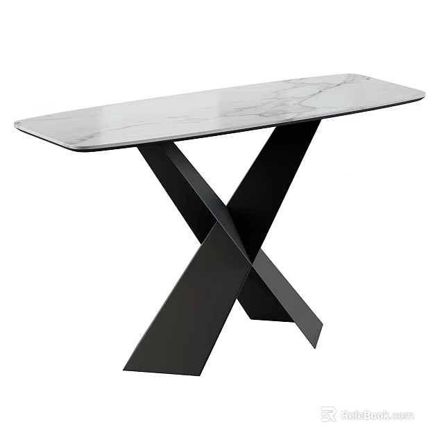 Modern Dining Table Set With Marble Top And Black X Shaped Legs 3d model