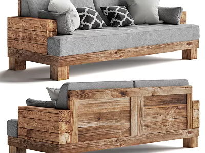 Modern Two Seater Sofa With Wooden Frame Gray Cushion And Decorative Pillows 3d model