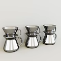 Three Stainless Steel Coffee Cups With Modern Design And Handles For Brewing