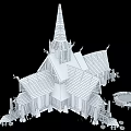 Traditional Nordic Wooden House With Detailed Steeple Carvings And Stone Pillars