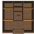 Wooden Wardrobe with Grid Design Multiple Doors and Metal Handles Interior