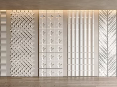 Modern Textured Wall Panels With Various Geometric Patterns Fish Scale Grid Vertical Stripe And Herringbone 3d model