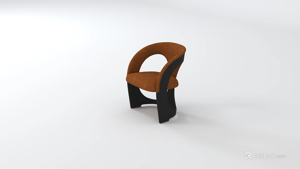Modern Single Chair With Orange Cushion And Black Curved Frame Design 3d model 