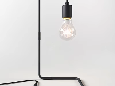 Minimalist Black Metal Table Lamp with Curved Stand and Transparent Bulb for Home Office 3d model