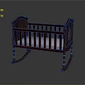 Wooden Rocking Baby Crib With Dark Brown Finish Carved Details And Light Mattress