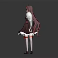 Anime Female Character With Purple Long Hair Holding White Ghost Companion In Black Red Dress