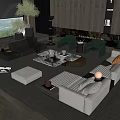 Modern Living Room Sofa And Coffee Table Combination With Green Chairs Fireplace And Window View