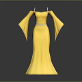 Elegant Yellow Off Shoulder Long Dress With Flared Sleeves And Waist Belt