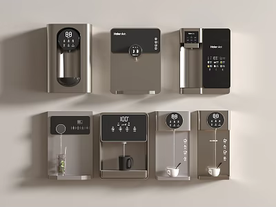 Various Modern Kitchen Appliances Featuring Digital Displays And Sleek Designs On 3d model