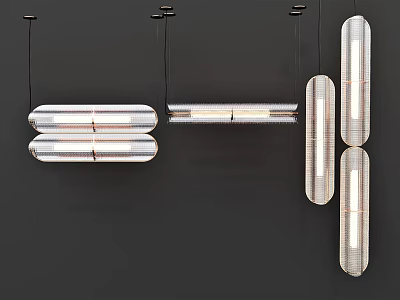 Modern Elongated Glass Chandeliers Hanging In Multiple Designs On Dark Background 3d model