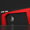 Red And Black Geometric Archway With Game Over Text And Person Standing