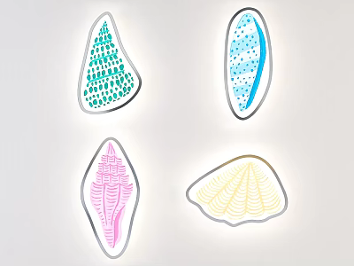 Four Colorful Decorative Shell Shaped Artworks With Diverse Patterns And Textures 3d model